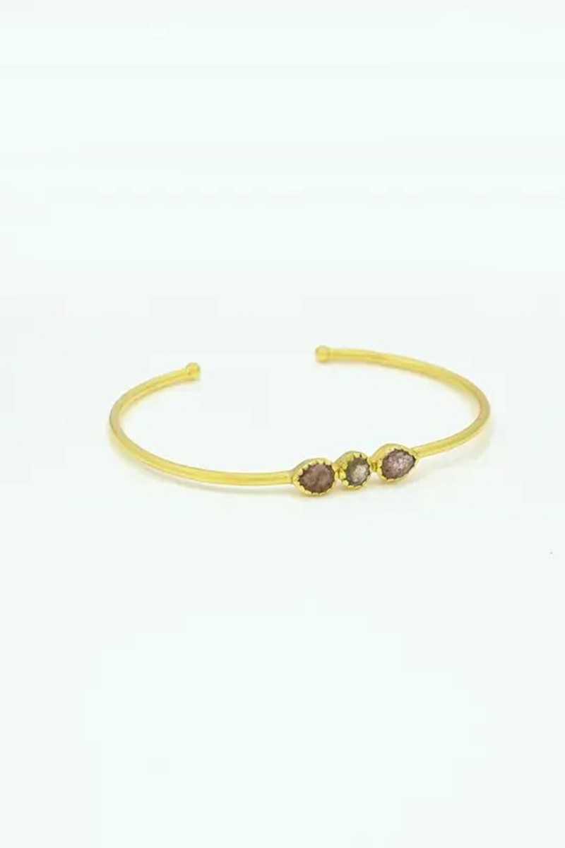 Schmuckoo - Brazalete minimalista dorado con labradorita y cuarzo fresa - Joyeria - Schmuckoo