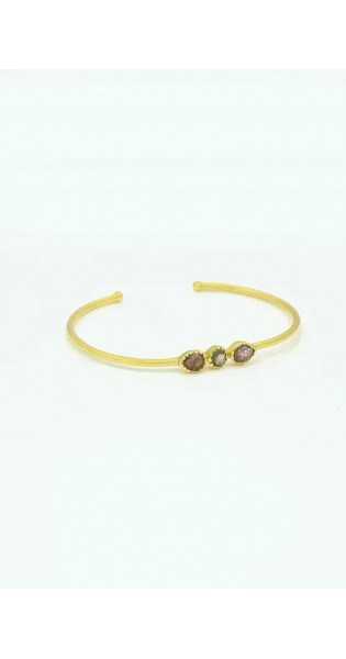 Schmuckoo - Brazalete minimalista dorado con labradorita y cuarzo fresa - Joyeria - Schmuckoo