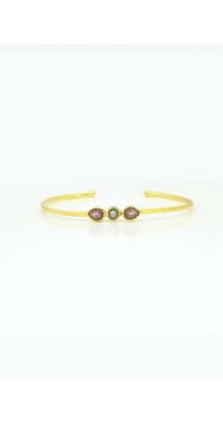 Schmuckoo - Brazalete minimalista dorado con labradorita y cuarzo fresa - Joyeria - Schmuckoo