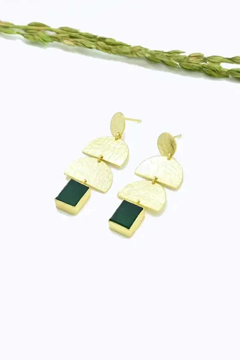 Schmuckoo - Pendientes Aurora de oro y ónix verde - Joyeria - Schmuckoo