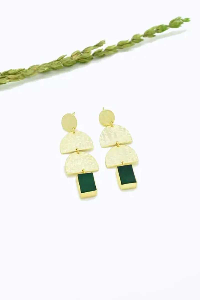 Schmuckoo - Pendientes Aurora de oro y ónix verde - Joyeria - Schmuckoo