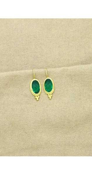 Schmuckoo - Pendientes boho dorados con turmalina verde - Joyeria - Schmuckoo