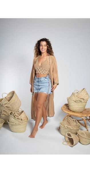 Melé Beach - Kimono Crochet Camel - Chalecos / Kimonos - Melé beach