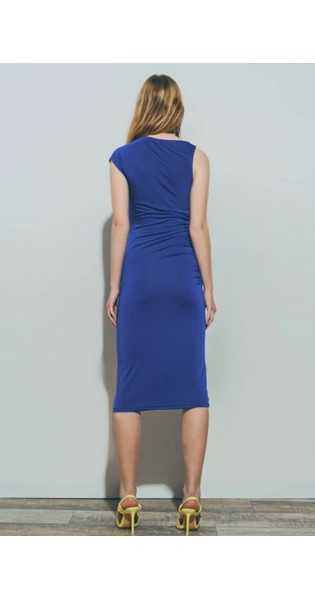 Q2 - Vestido Midi con Cuello Asimétrico en Azul - Vestidos / Monos - Q2