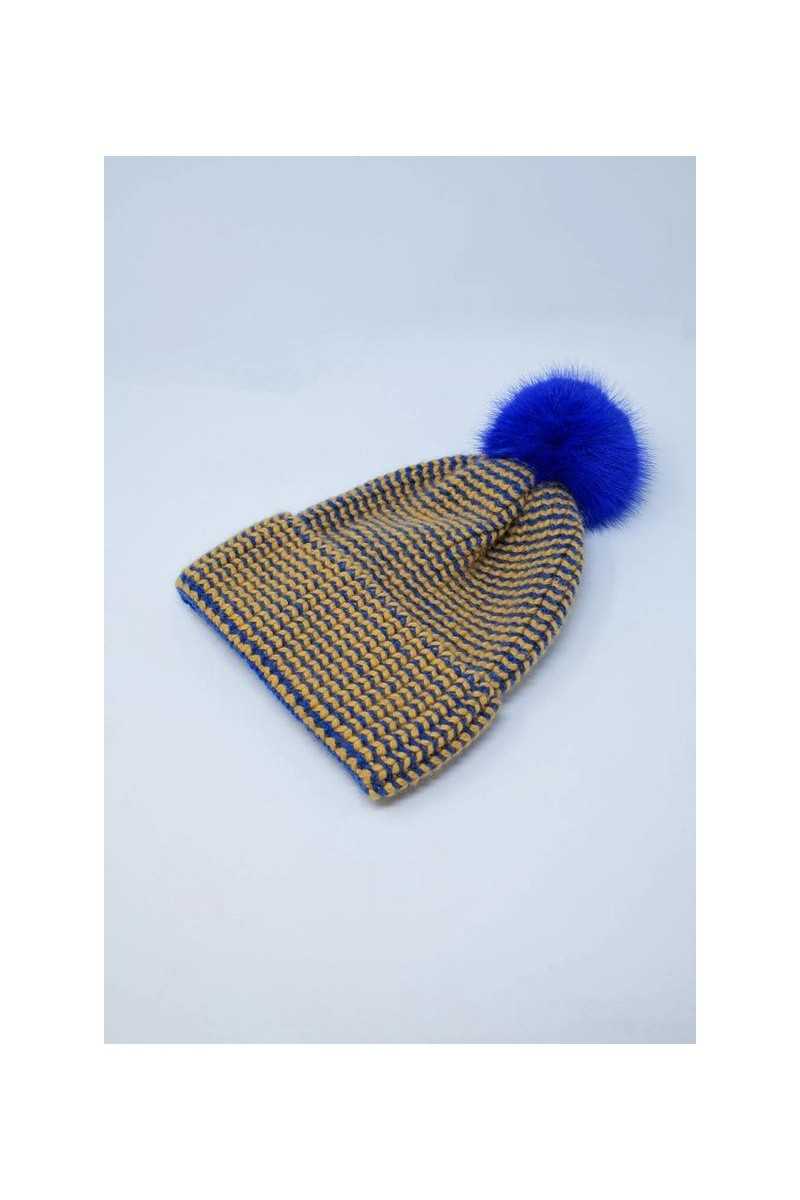 Q2 - Gorro De Punto Con Pompón En Azul Y Amarillo