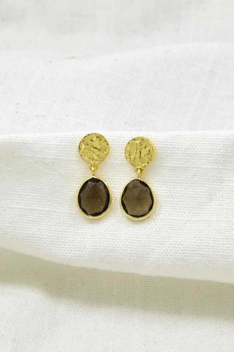 Schmuckoo - Pendientes Alexa Gemstone Dorados - Cuarzo Ahumado - Joyeria - Schmuckoo