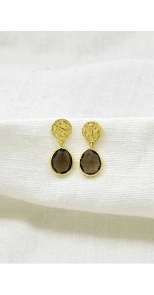 Schmuckoo - Pendientes Alexa Gemstone Dorados - Cuarzo Ahumado - Joyeria - Schmuckoo