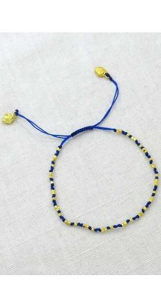 Schmuckoo - Brazalete Con Pepitas De Macramé Dorado - Azul Oscuro - Joyeria - Schmuckoo