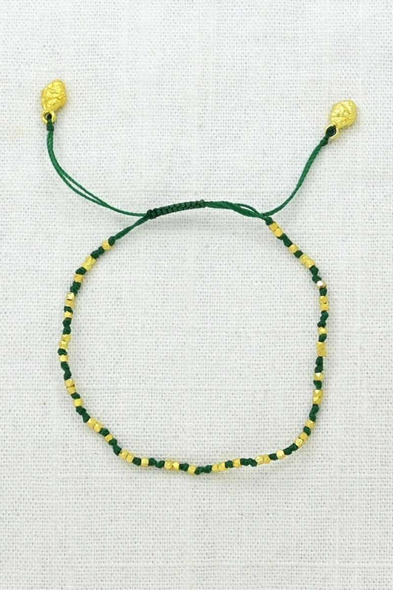 Schmuckoo - Pulsera Macrame Nugget Dorada - Verde - Joyeria - Schmuckoo