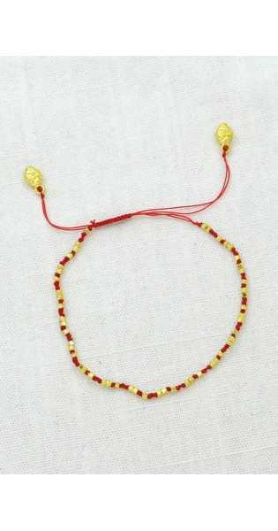 Schmuckoo - Brazalete Con Pepitas De Macramé Dorado - Rojo - Joyeria - Schmuckoo