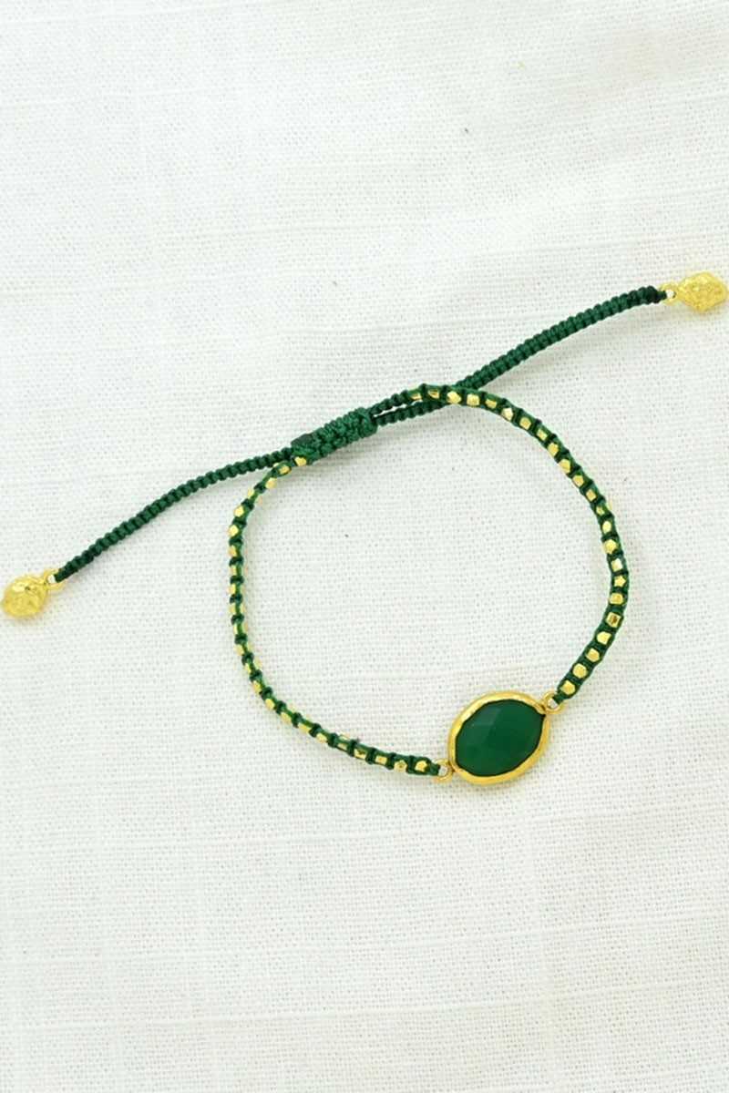 Schmuckoo - Pulseras De Macramé Con Pepitas De Oro - Ónix Verde - Joyeria - Schmuckoo