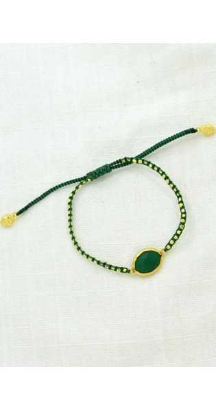 Schmuckoo - Pulseras De Macramé Con Pepitas De Oro - Ónix Verde - Joyeria - Schmuckoo