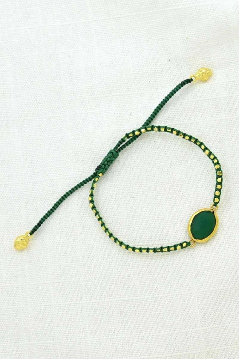 Schmuckoo - Pulseras De Macramé Con Pepitas De Oro - Ónix Verde - Joyeria - Schmuckoo