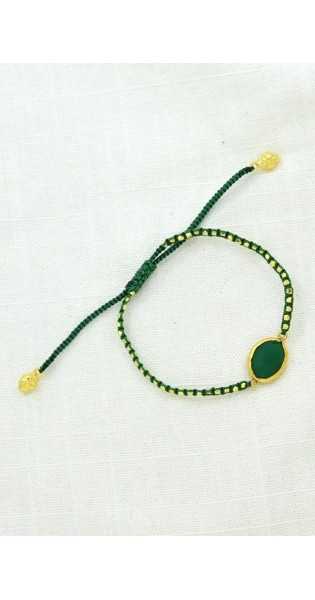 Schmuckoo - Pulseras De Macramé Con Pepitas De Oro - Ónix Verde - Joyeria - Schmuckoo