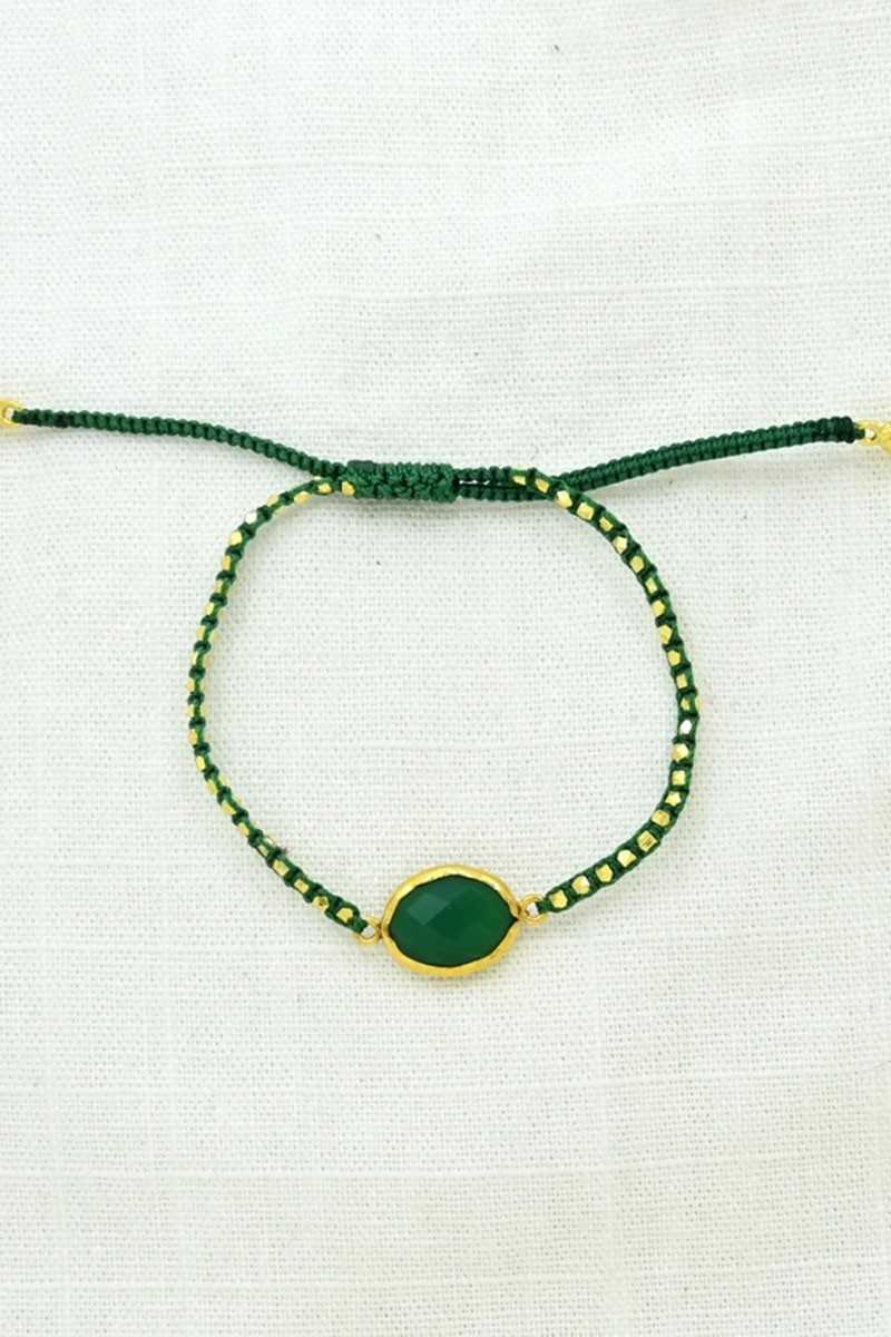 Schmuckoo - Pulseras De Macramé Con Pepitas De Oro - Ónix Verde - Joyeria - Schmuckoo