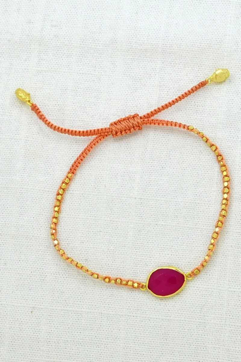 Schmuckoo - Pulseras De Macramé En Forma De Pepitas De Oro, Ónix Fucsia Rosa - Joyeria - Schmuckoo