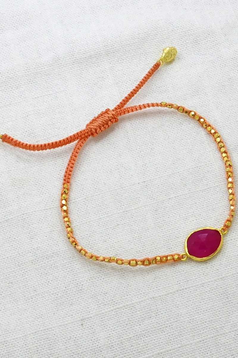 Schmuckoo - Pulseras De Macramé En Forma De Pepitas De Oro, Ónix Fucsia Rosa - Joyeria - Schmuckoo