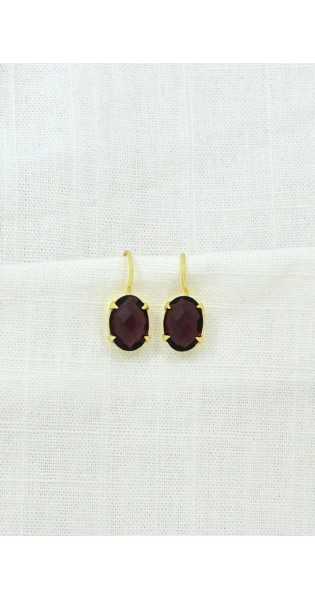 Schmuckoo - Pendientes Ovalados Con Gemas De Oro Y Rodolita - Joyeria - Schmuckoo