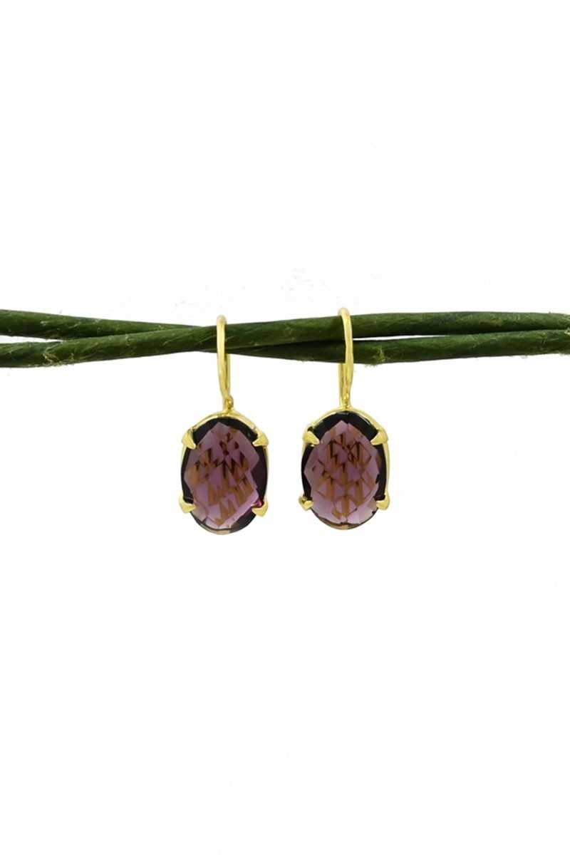 Schmuckoo - Pendientes Ovalados Con Gemas De Oro Y Rodolita - Joyeria - Schmuckoo